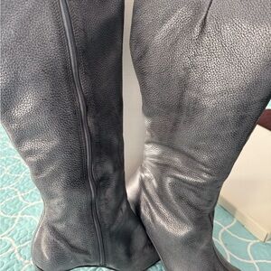 Genuine Soft Leather High Boots  Square Toe Block Heel 7.5 M Antique Grey